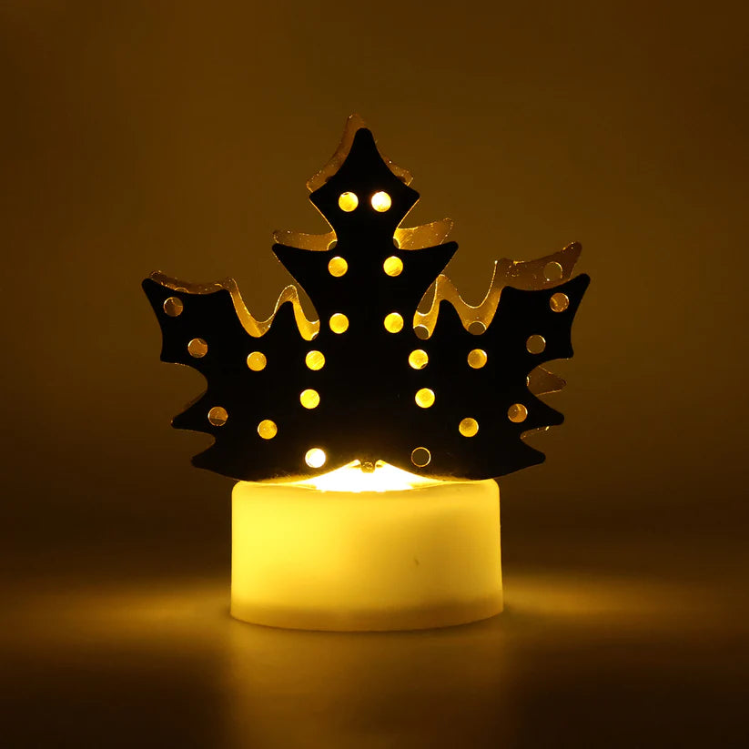 Decorative LED Gold Metal Leaf Diya Lamp for Diwali Home Decoration