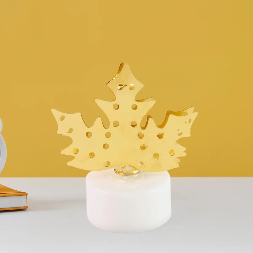 Decorative LED Gold Metal Leaf Diya Lamp for Diwali Home Decoration