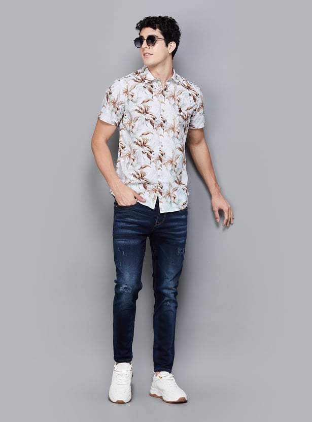 Comfortable Cotton Slim Fit Shirt for Men Featuring Elegant Floral Pattern