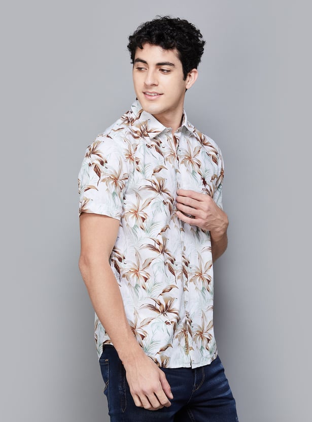 Comfortable Cotton Slim Fit Shirt for Men Featuring Elegant Floral Pattern