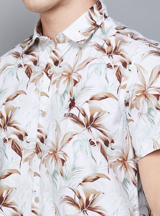 Comfortable Cotton Slim Fit Shirt for Men Featuring Elegant Floral Pattern
