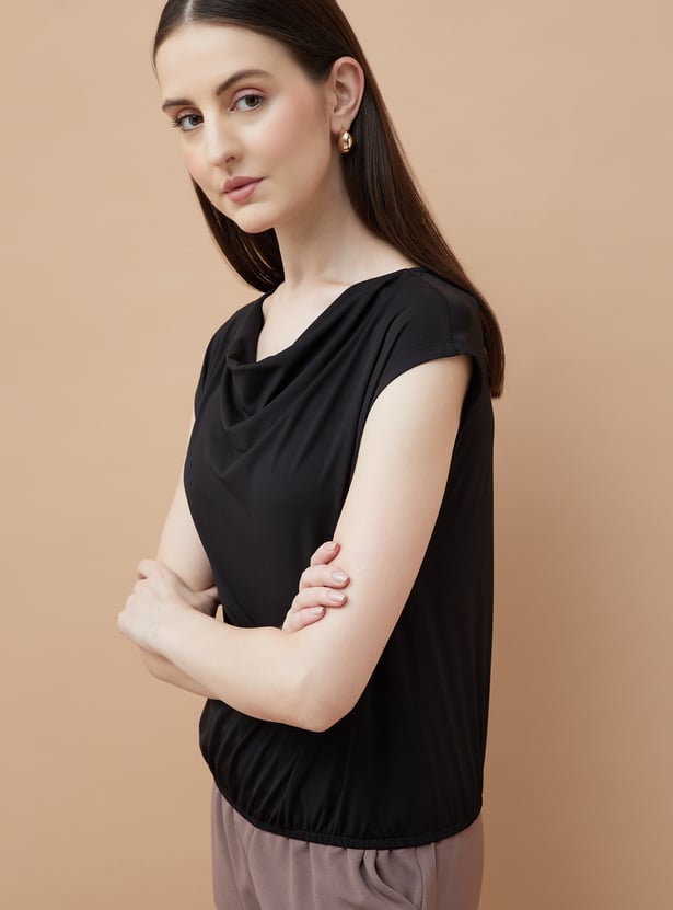 Fashionable Women’s Solid Cowl Neck Top Comfortable Loose Fit Daily Outfit