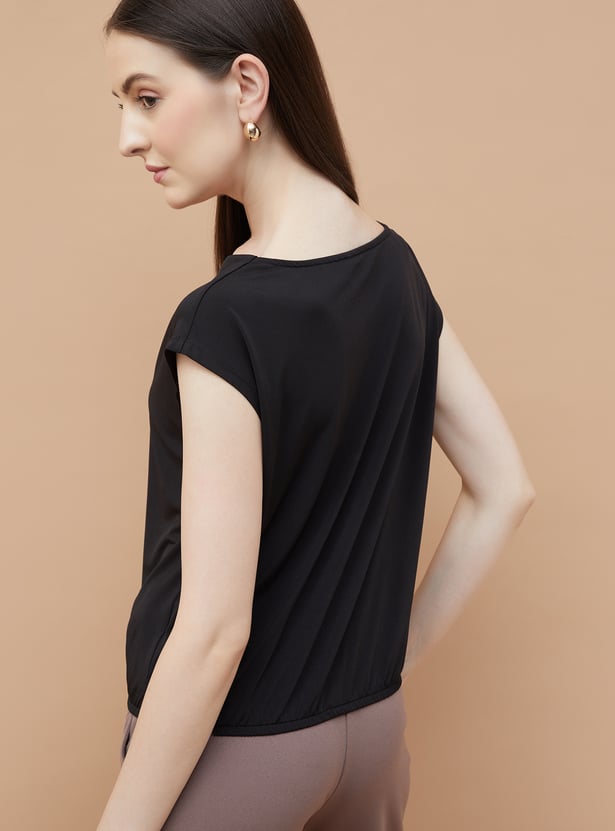 Fashionable Women’s Solid Cowl Neck Top Comfortable Loose Fit Daily Outfit