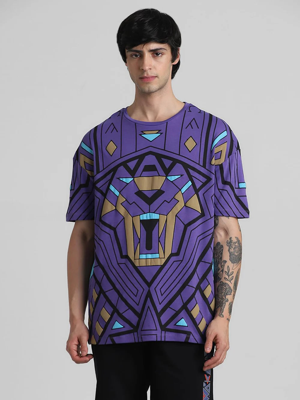 Bold and Stylish Black Panther Purple Printed Oversized Co-ord T-Shirt Perfect for Fans and Everyday Street Style