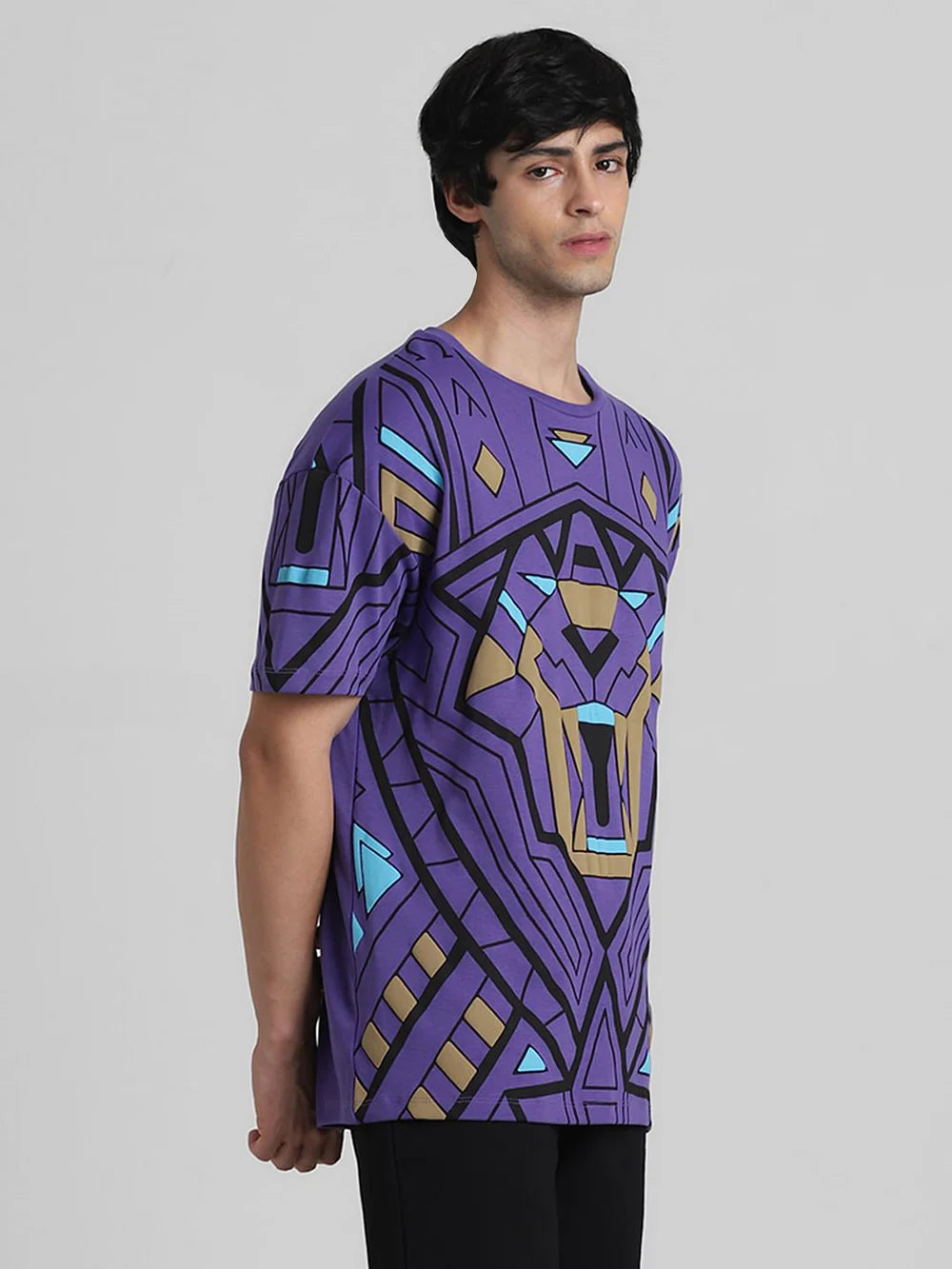 Bold and Stylish Black Panther Purple Printed Oversized Co-ord T-Shirt Perfect for Fans and Everyday Street Style