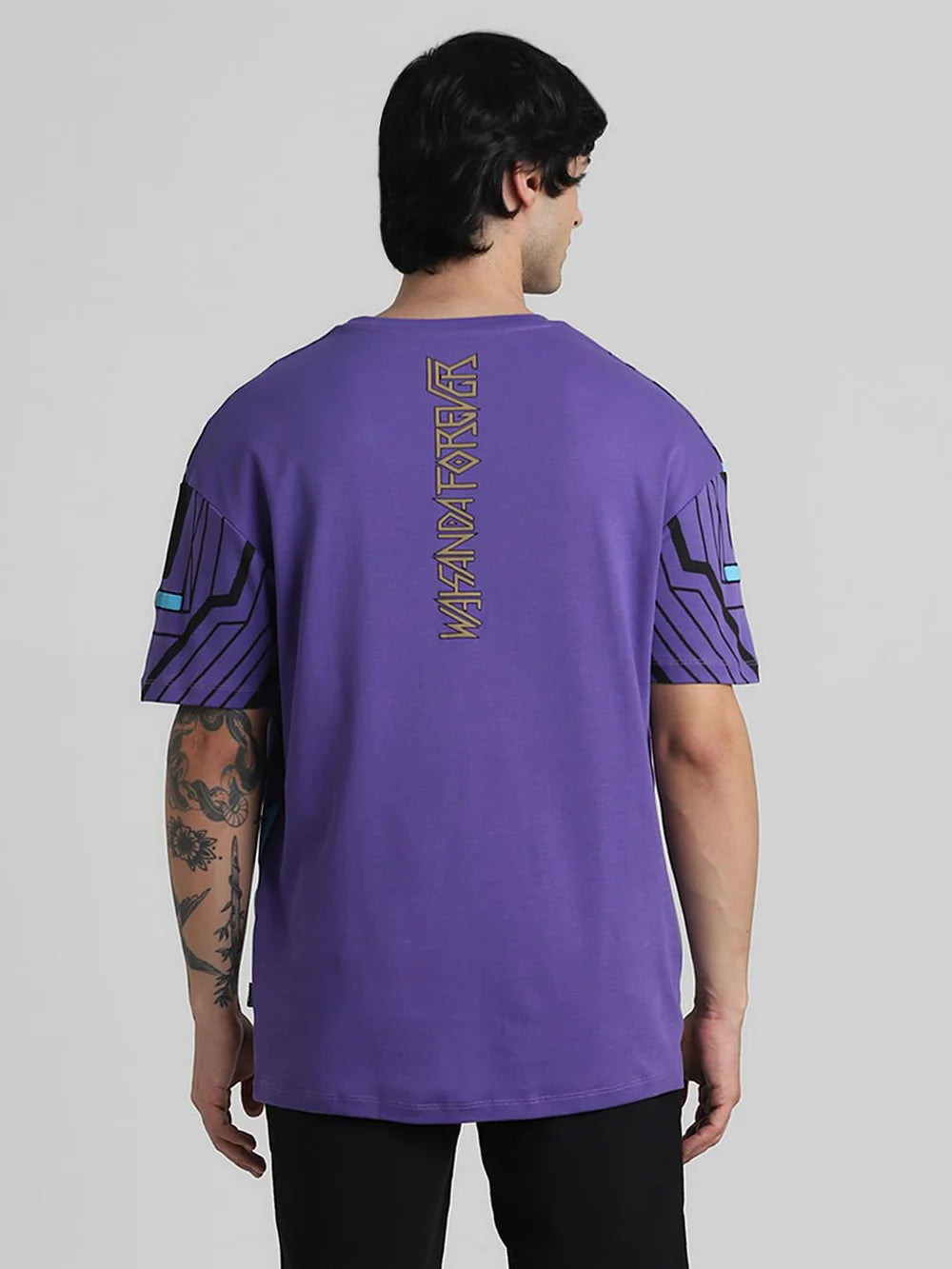 Bold and Stylish Black Panther Purple Printed Oversized Co-ord T-Shirt Perfect for Fans and Everyday Street Style