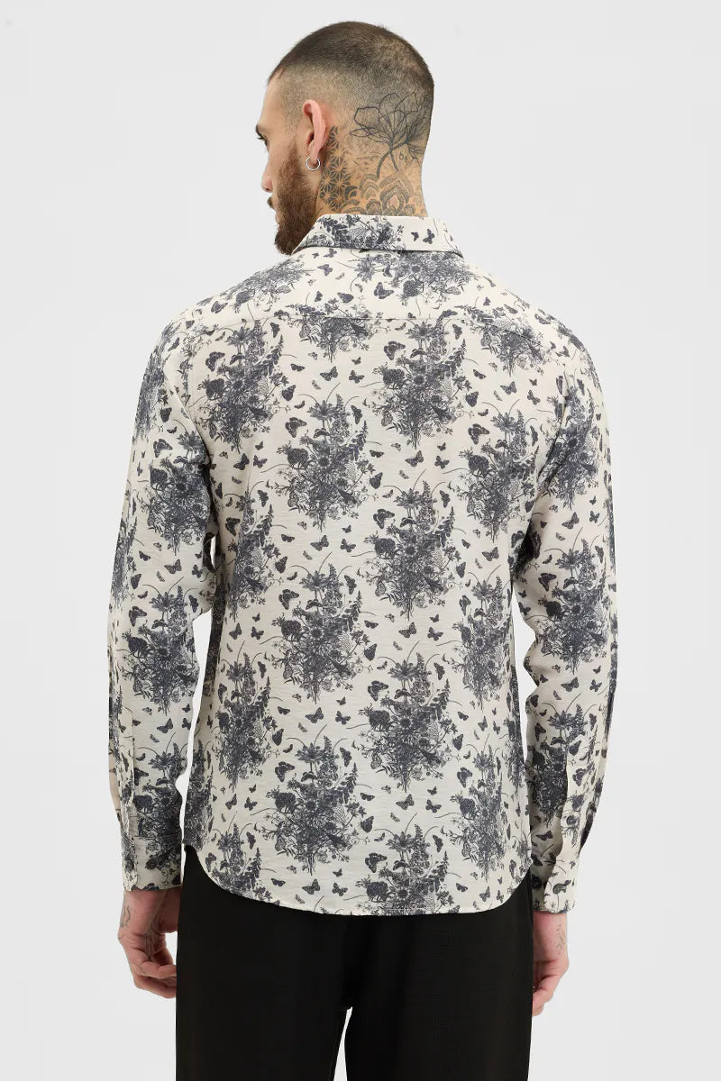Elegant Slim Fit Cream Shirt with Subtle Printed Detailing Perfect for Everyday Wear