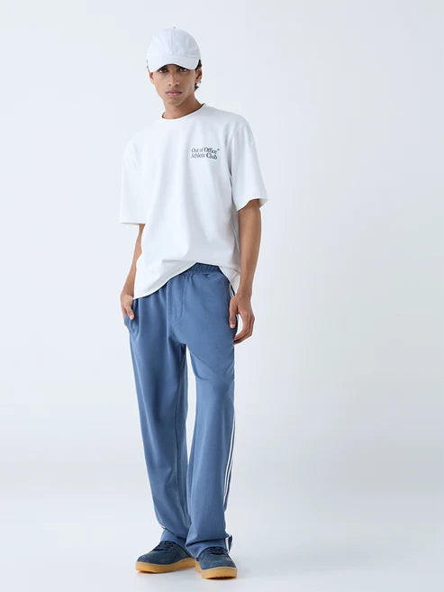 Durable White Printed Relaxed Fit Cotton Blend T Shirt with Soft Breathable Material