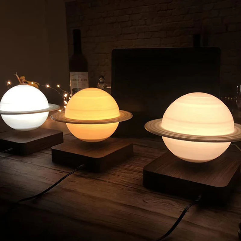 Levitating 3D Saturn LED Lamp with Magnetic Rotation and Dimmable Touch Lighting
