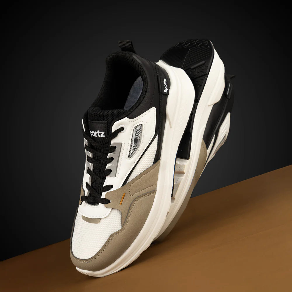 Comfortable Men’s Sports Sneakers Featuring White and Black Color Combination Ideal for All Day Use