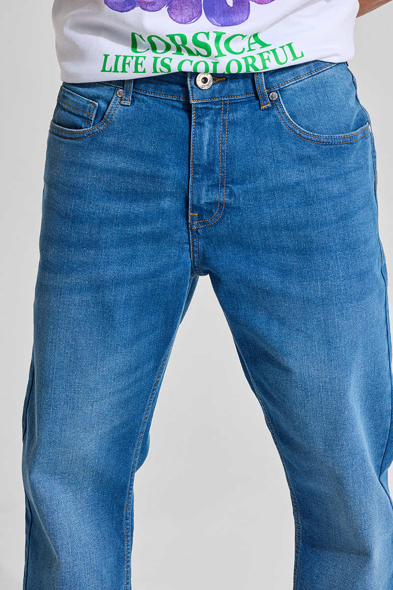 Trendy Blue Mid Rise Bootcut Jeans for Men Smart Casual Dressing
