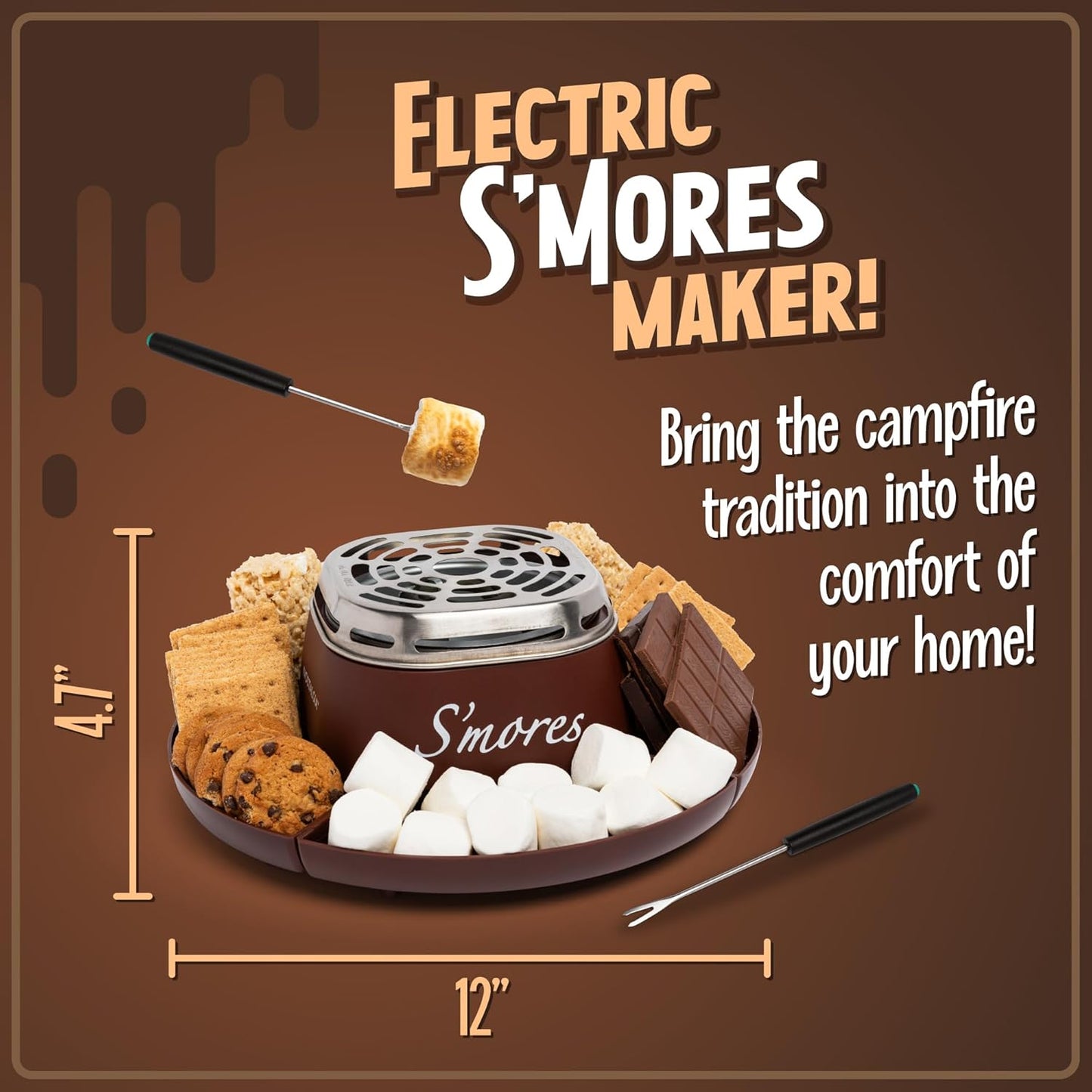 Nostalgia Electric S’mores Maker Tabletop Kit with Chocolate, Crackers, and Marshmallow Trays