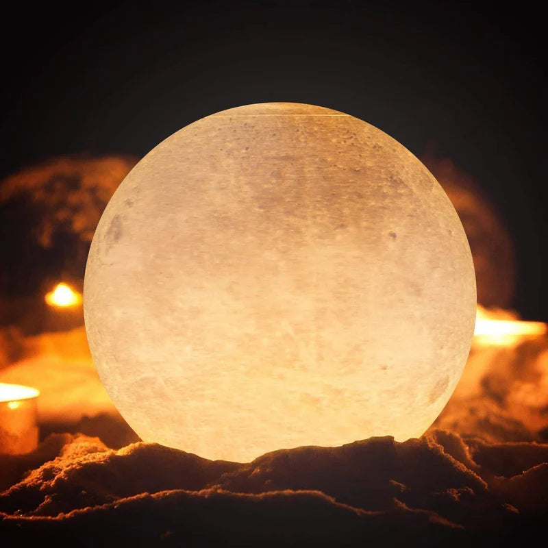 Bedroom Moon Lamp with 7 Color Touch Control Wooden Stand and Rechargeable Design