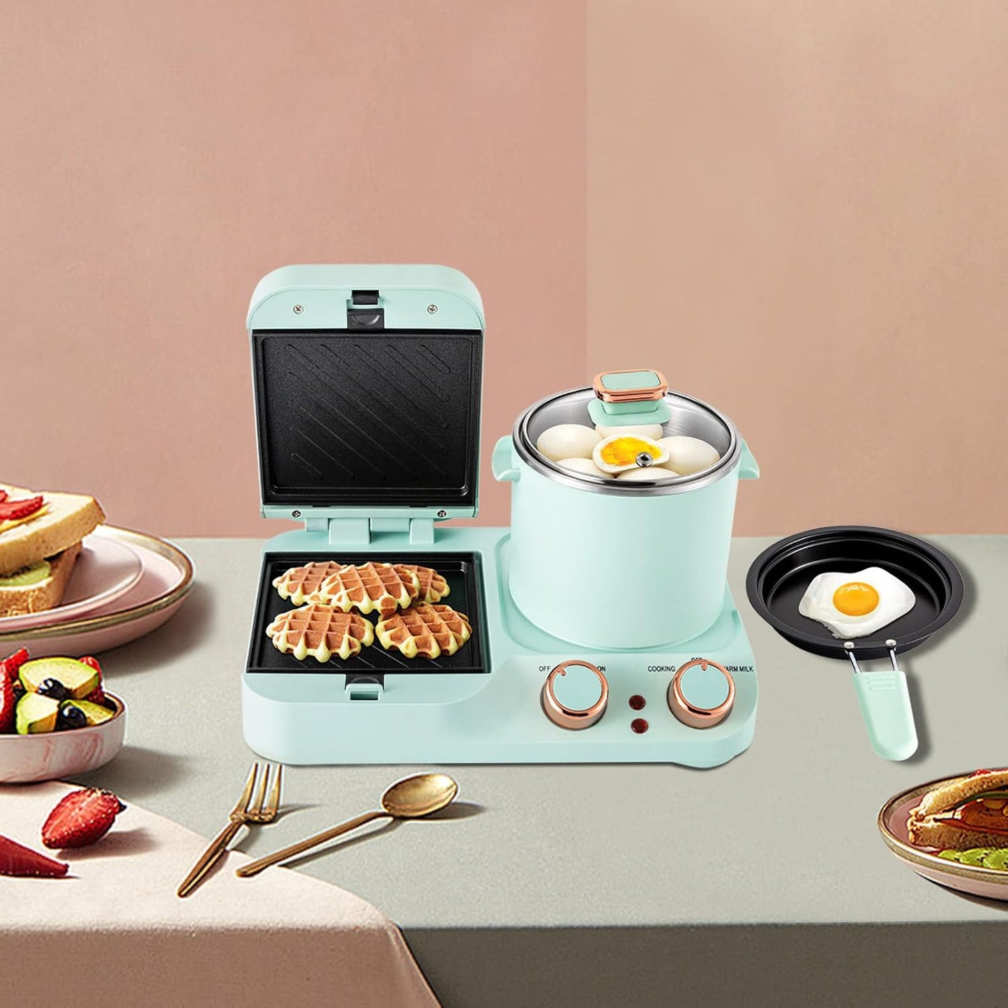 Stylish Retro Breakfast Maker 3 in 1 Multi-Function Cooker with Egg and Sandwich