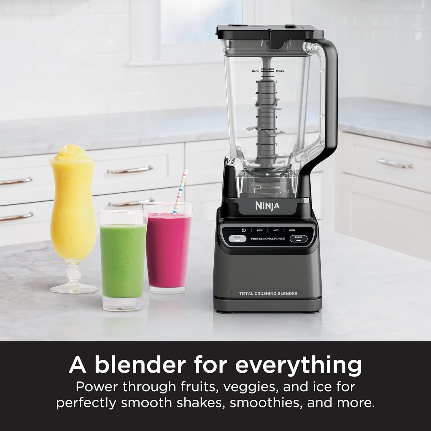 Professional Countertop Blender 1200W Auto-iQ 72oz Jar Smoothies and Frozen Drinks Black