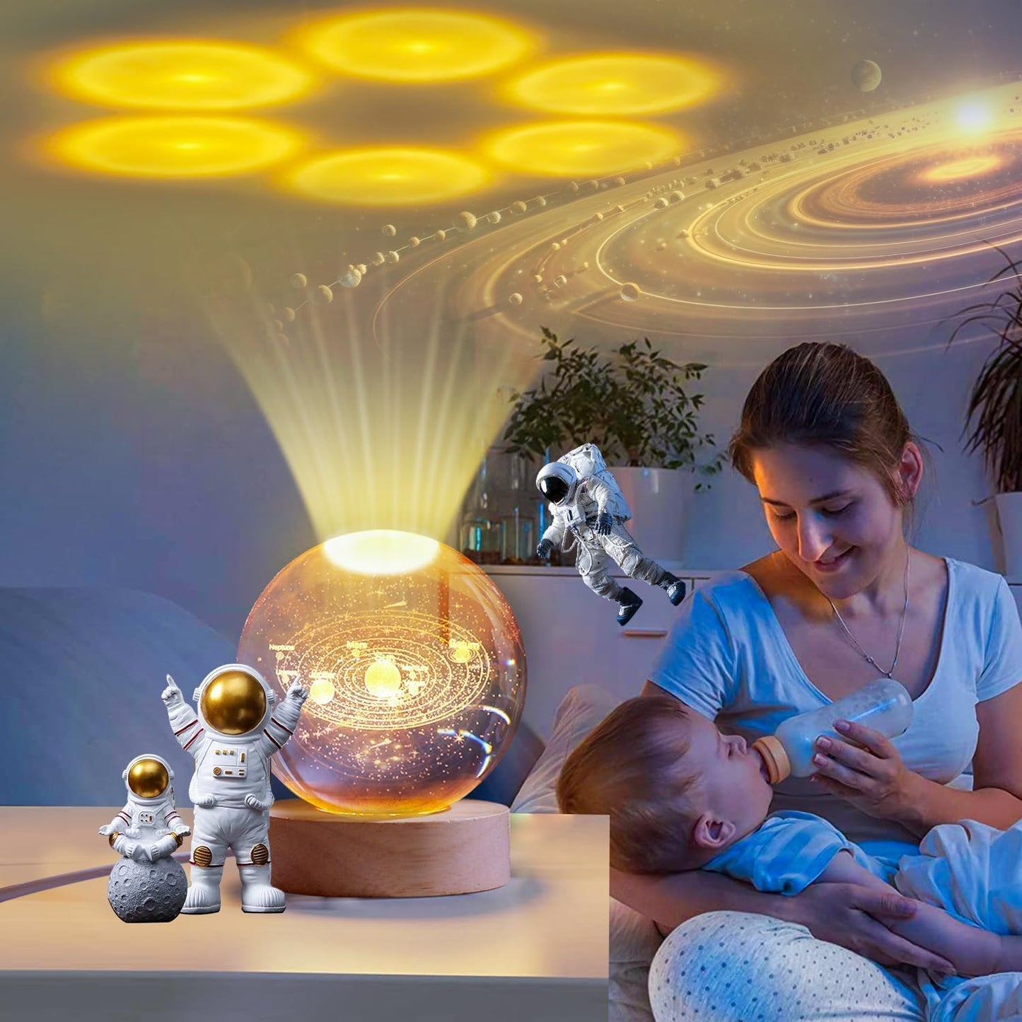 3D Glass Crystal Ball LED Night Lamp with Wooden Stand for Bedroom and Living Room