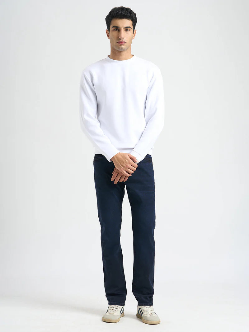 Durable Dark Blue Mid Rise Straight Fit Jeans with Authentic Denim Look