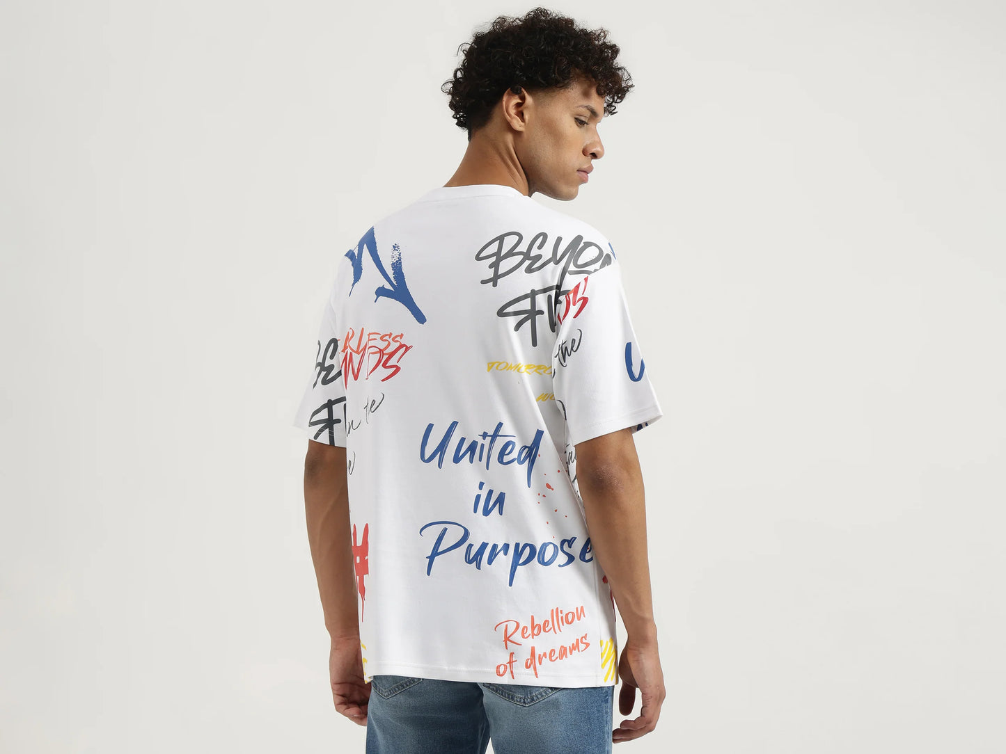 Boxy Mens T Shirt Round Neck Typography Everyday Wear