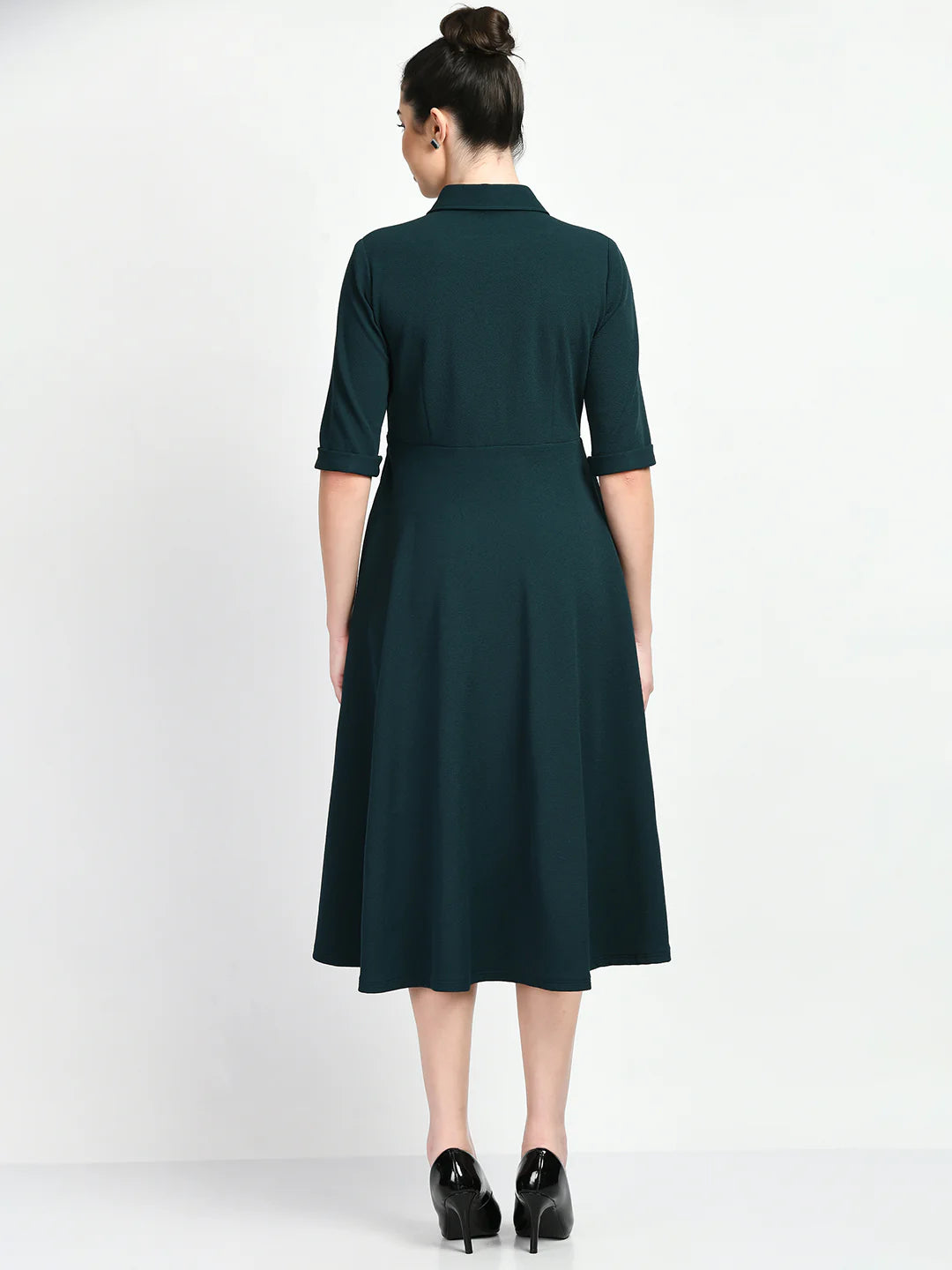 Trendy Fit and Flared Shirt Midi Dress Perfect Everyday and Semi-Formal Look for Women
