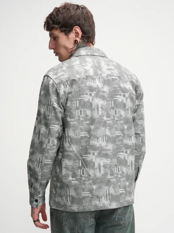 Casual Blue Oversized Shirt for Men Relaxed Fit with Printed Style