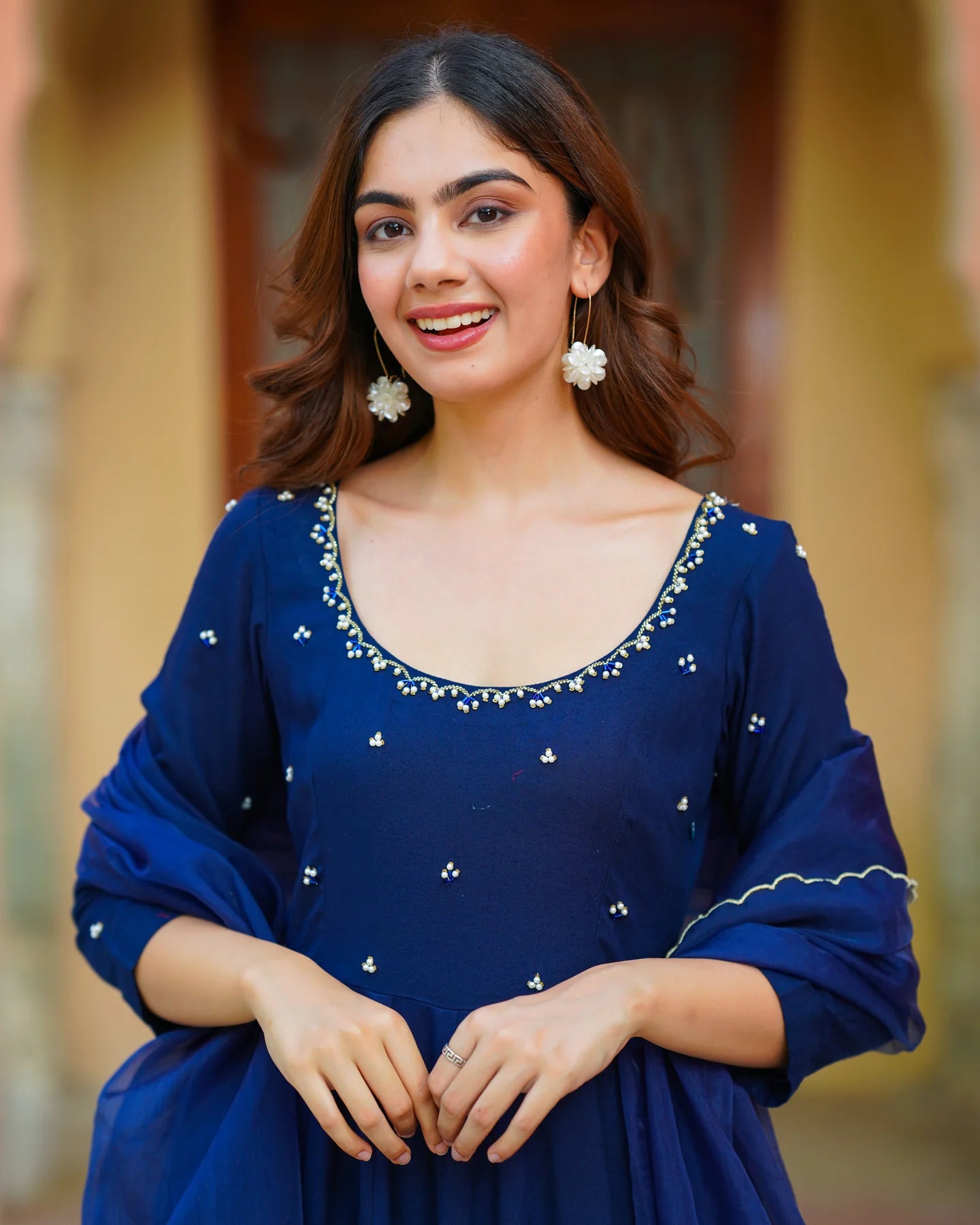 Sophisticated Women’s Blue Kalidaar Suit Set with Classic Charm