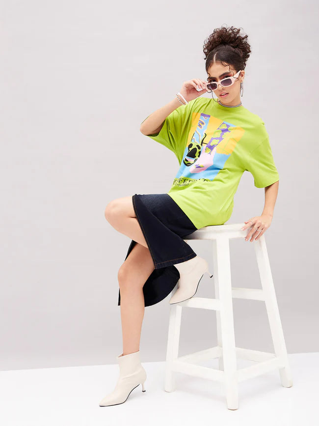 Oversized Graphic T-Shirt for Women Green Be Different Style