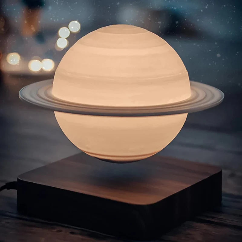 Levitating 3D Saturn LED Lamp with Magnetic Rotation and Dimmable Touch Lighting