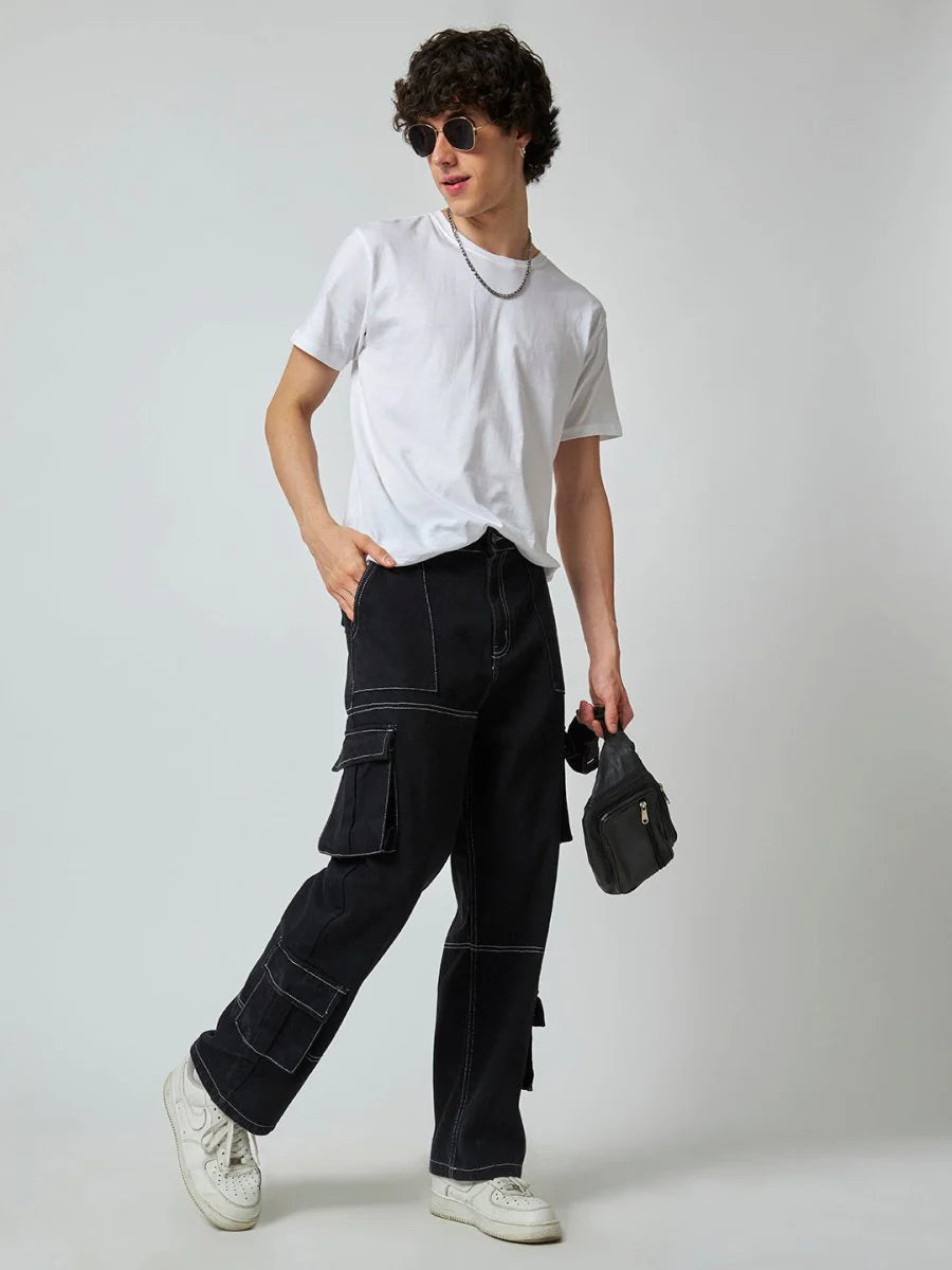 Soft and Comfortable Men’s Carpenter Jeans Cargo Pants with Functional Pockets