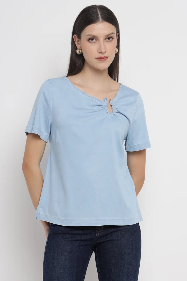 Chic Light Denim Metallic Blouse for Everyday Wear