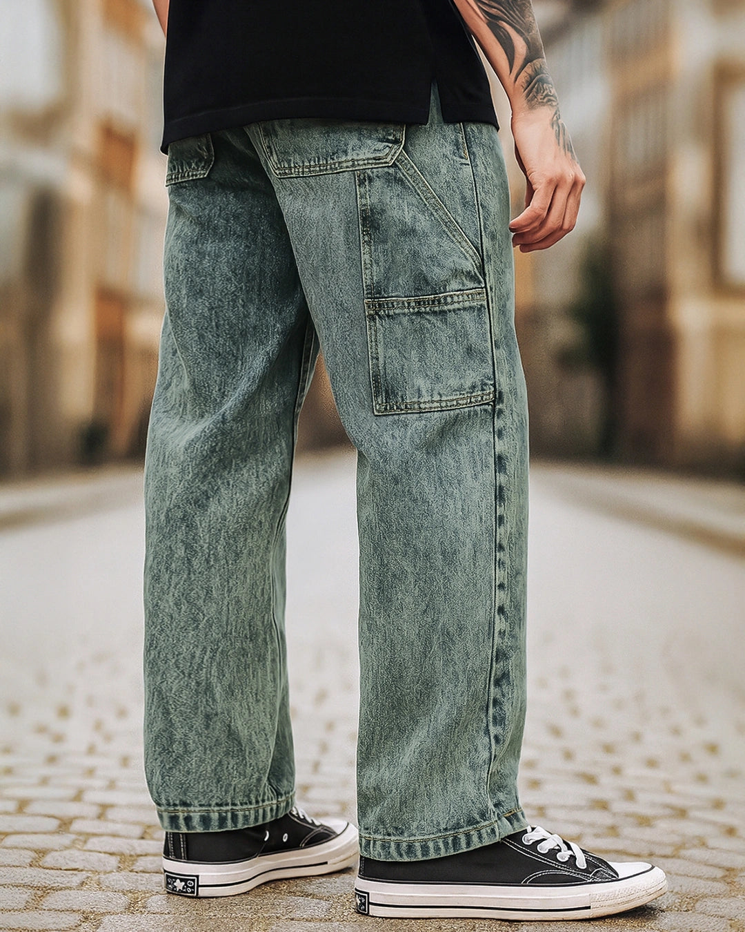 Classic Bluish Green Washed Straight Fit Mid Rise Jeans with Timeless Denim Design