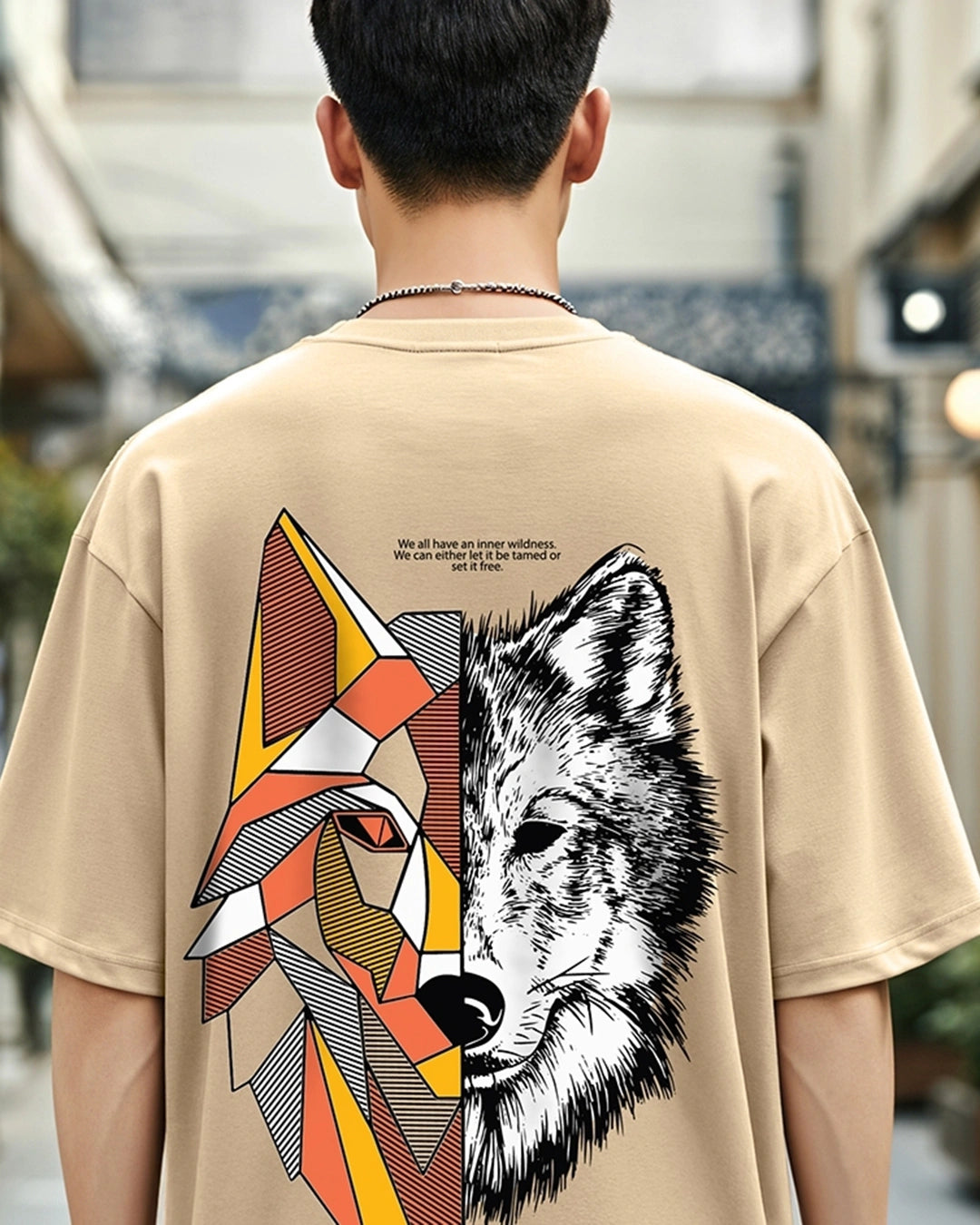 Casual Oversized Brown T Shirt for Men Beast Within Graphic