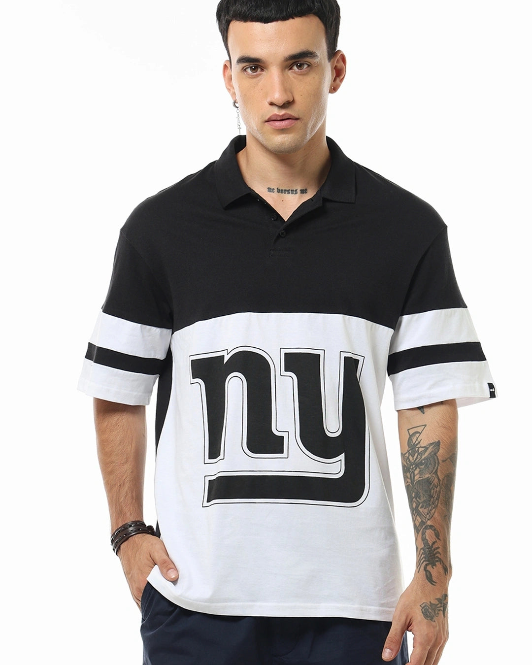 White Black Color Block Polo T Shirt Mens Oversized Streetwear