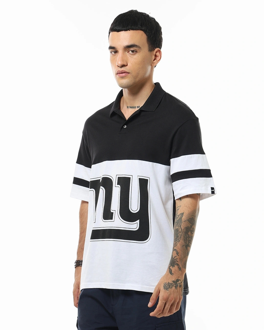 White Black Color Block Polo T Shirt Mens Oversized Streetwear