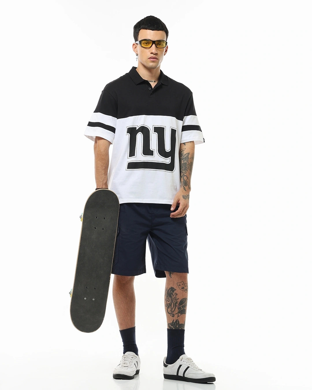 White Black Color Block Polo T Shirt Mens Oversized Streetwear