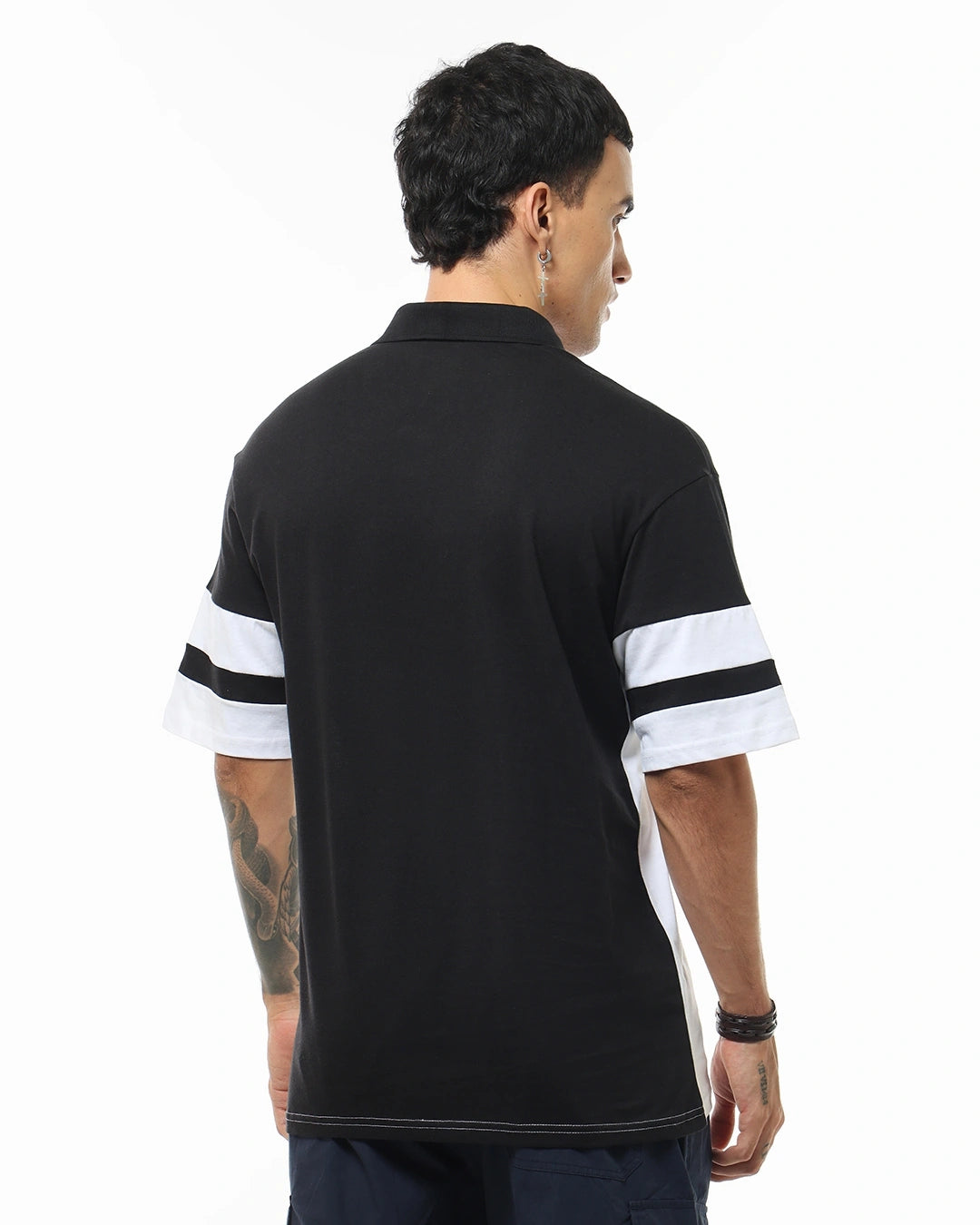 White Black Color Block Polo T Shirt Mens Oversized Streetwear