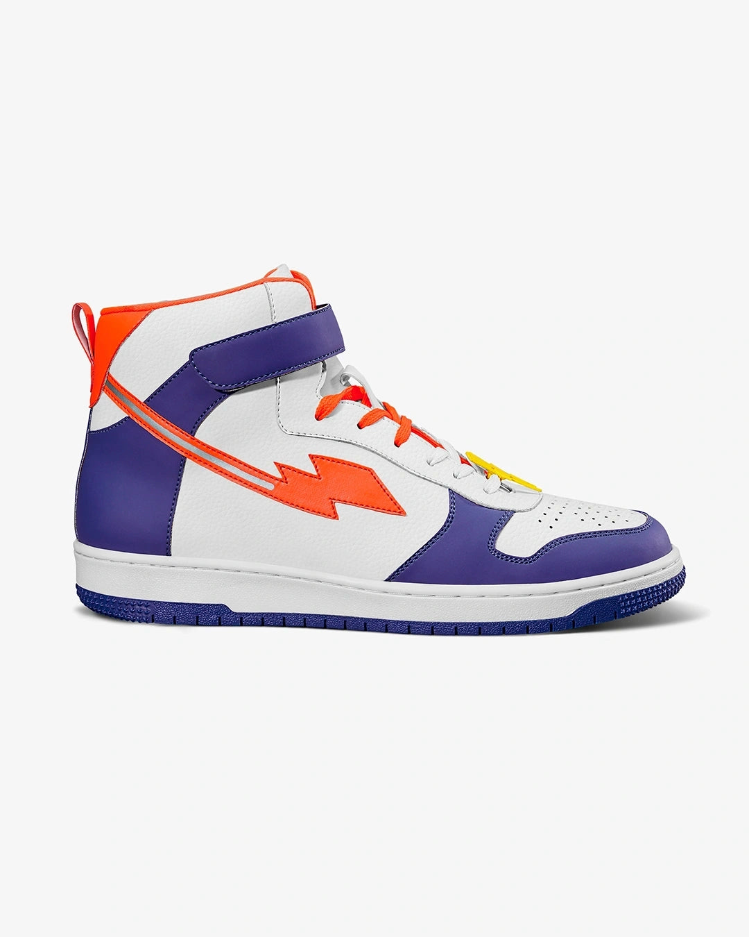 Stylish White and Blue High Top Sneakers for Men Featuring Bolt Color Block Design for Modern Streetwear
