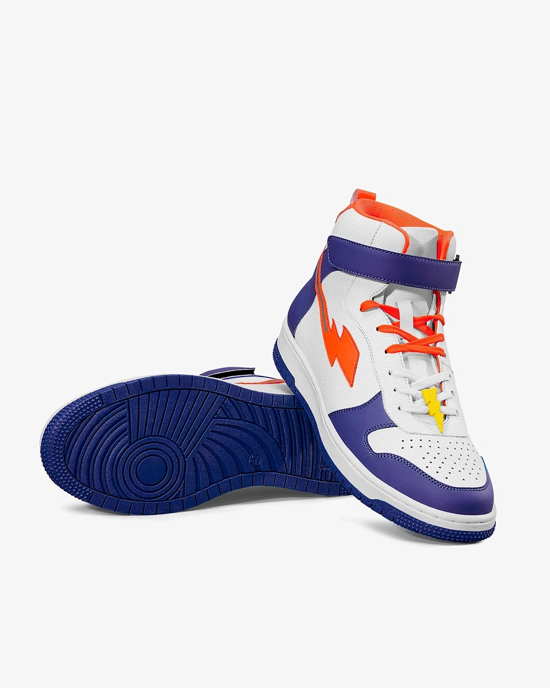Stylish White and Blue High Top Sneakers for Men Featuring Bolt Color Block Design for Modern Streetwear