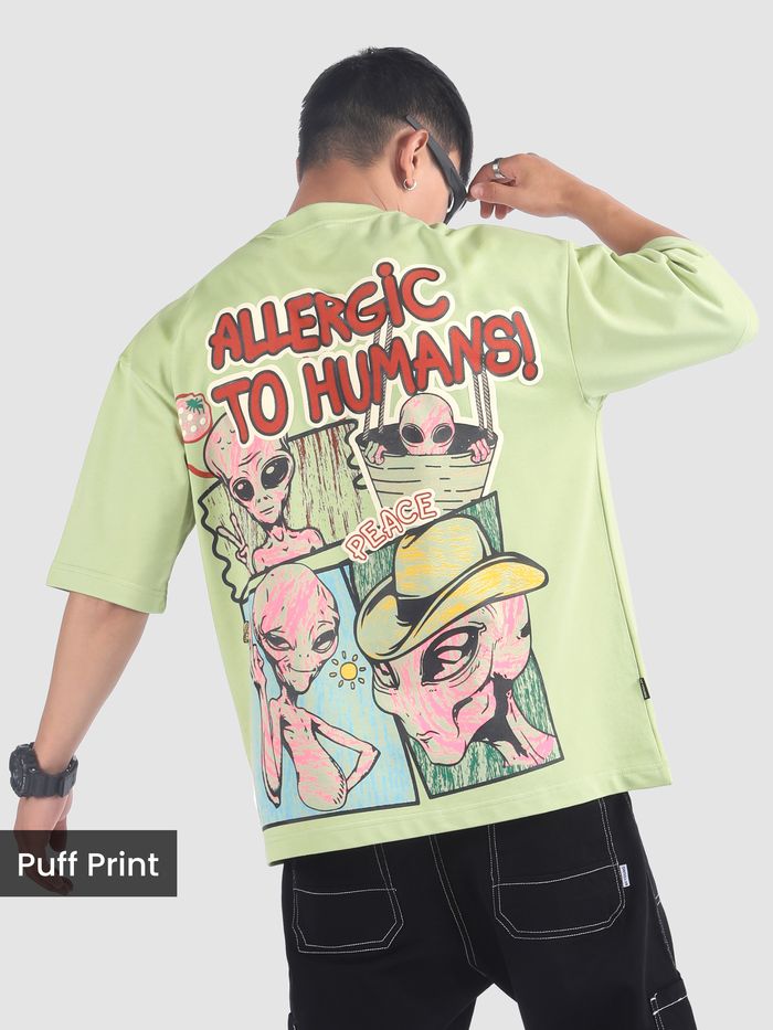 Fashionable Pista Green Oversized T-Shirt with Unique Puff Print Offering Casual and Streetwear Look