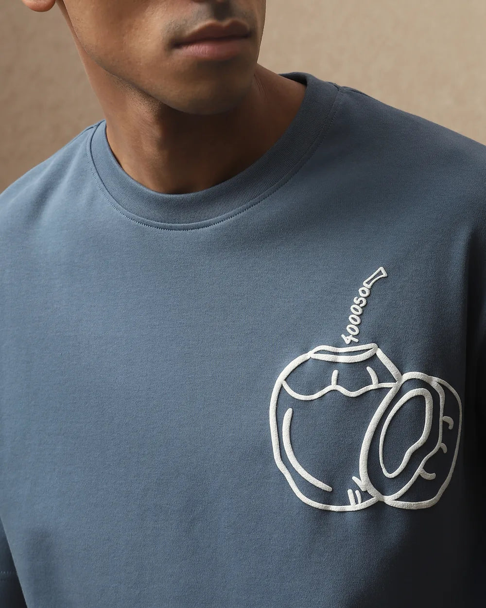 Loose Fit Oversized Tee Blue Grey Back Print Mens Fashion
