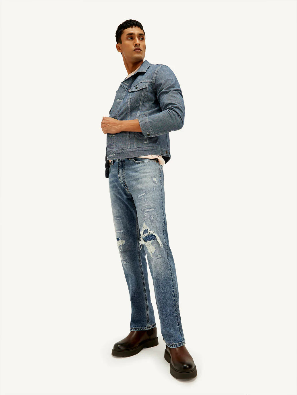 Trendy Mens Blue Loose Fit Mid Rise Jeans Comfortable Cotton Blend