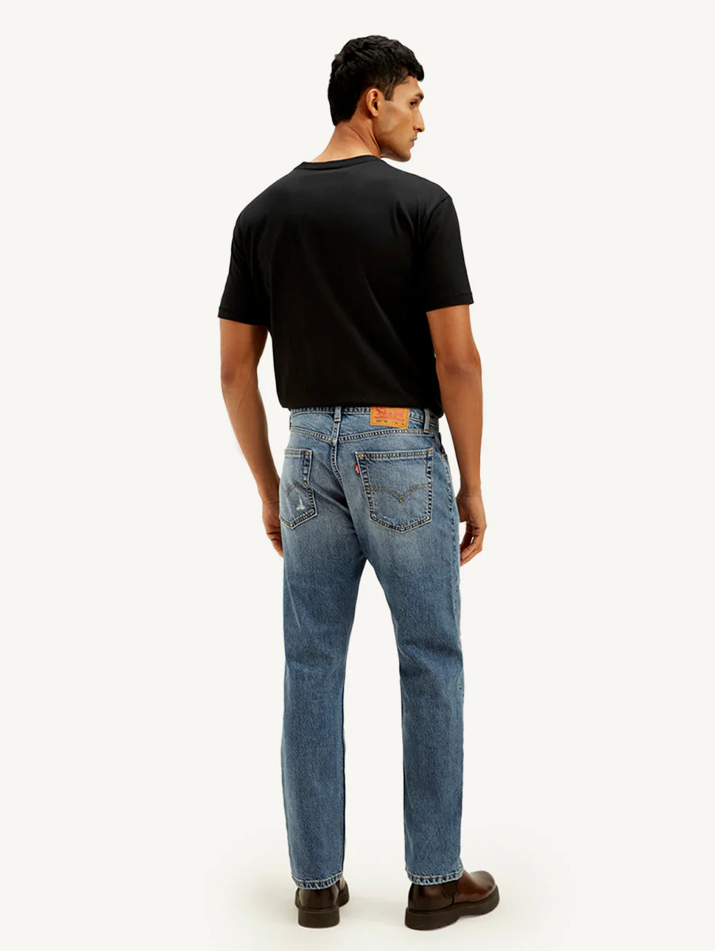 Trendy Mens Blue Loose Fit Mid Rise Jeans Comfortable Cotton Blend