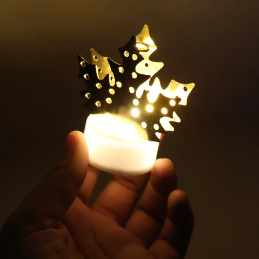 Decorative LED Gold Metal Leaf Diya Lamp for Diwali Home Decoration