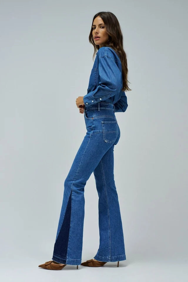 Contemporary Faith Flare Jeans with Push-In Waist and Stylish Detailing
