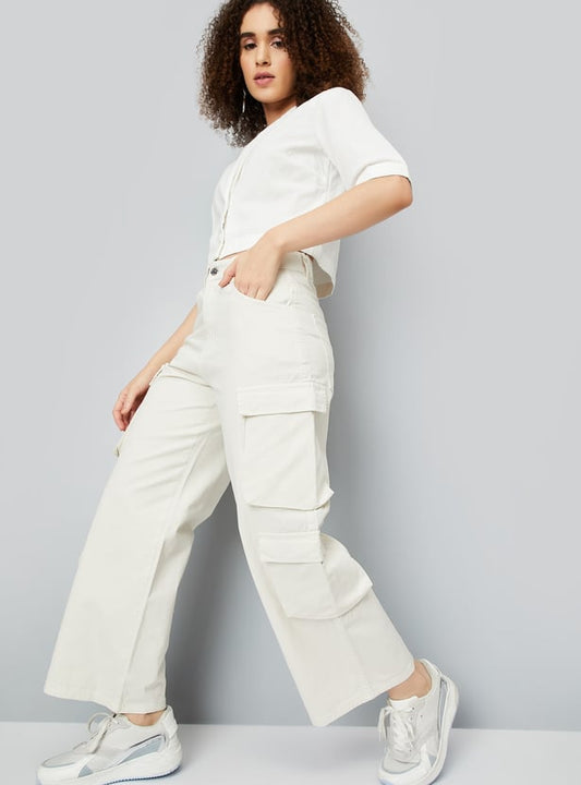 Fashionable Functional Solid Cargo Jeans for Women Stylish and Comfortable