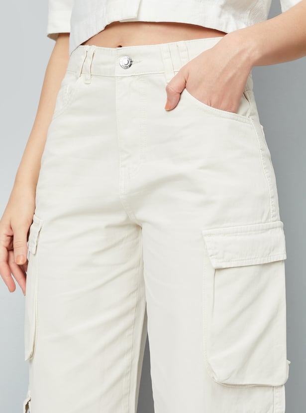 Fashionable Functional Solid Cargo Jeans for Women Stylish and Comfortable