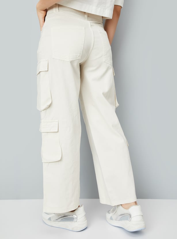Fashionable Functional Solid Cargo Jeans for Women Stylish and Comfortable
