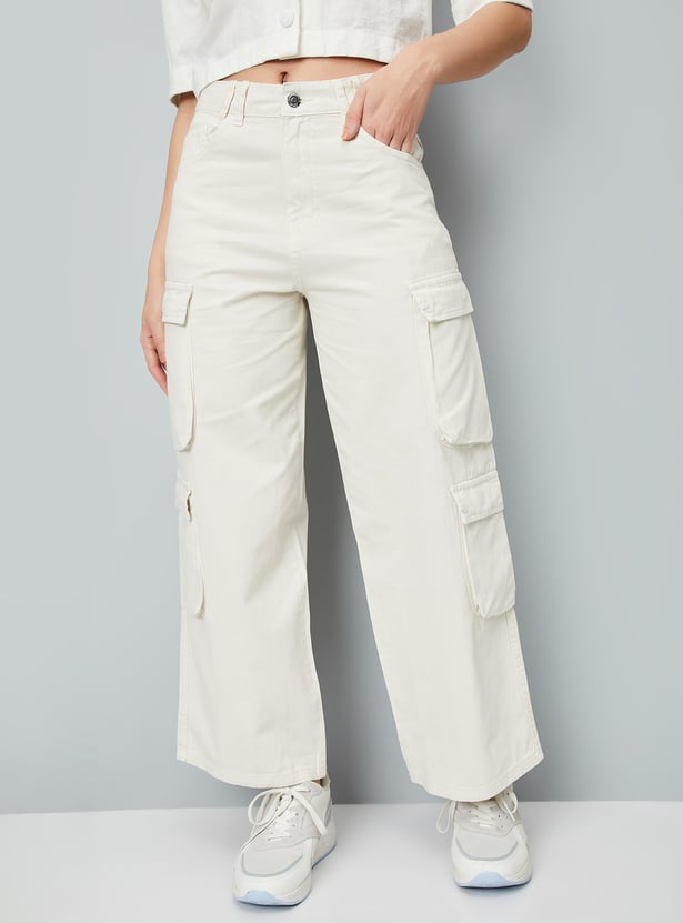 Fashionable Functional Solid Cargo Jeans for Women Stylish and Comfortable