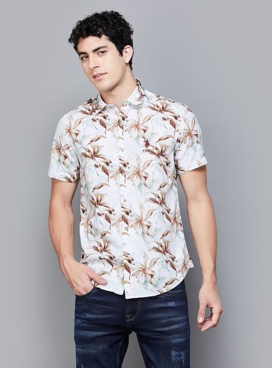 Comfortable Cotton Slim Fit Shirt for Men Featuring Elegant Floral Pattern