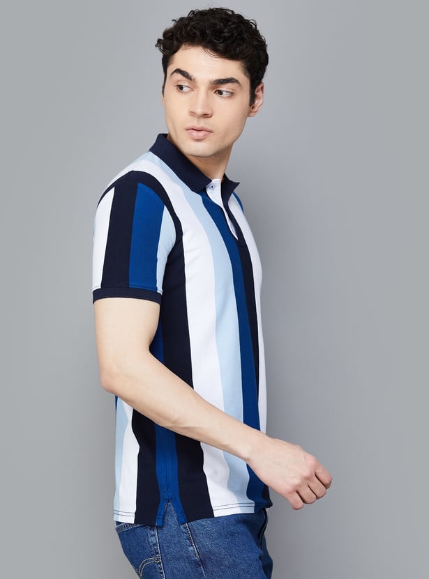 Mens Striped Polo Tee Comfortable Cotton Casual Wear