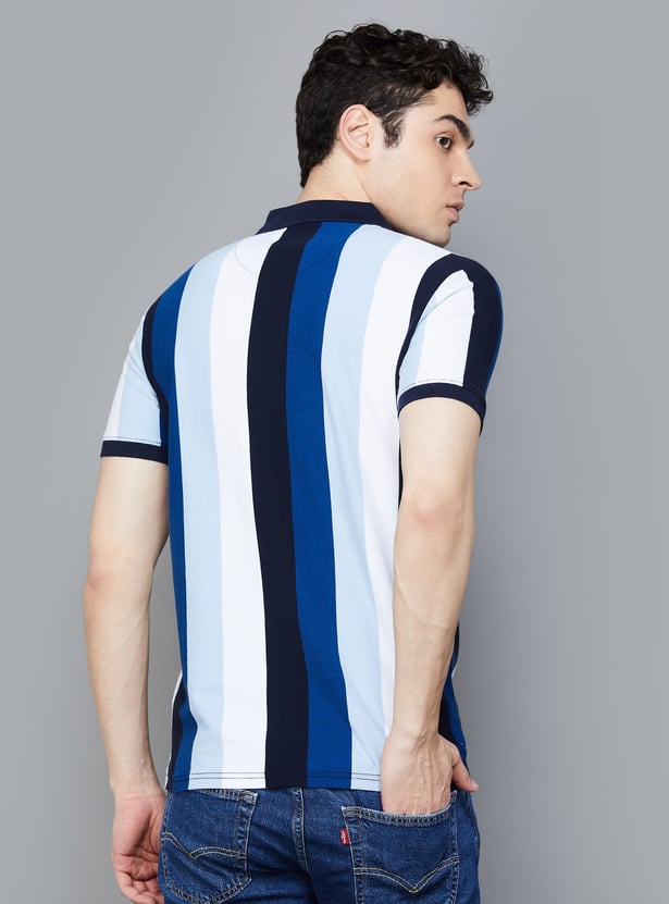 Mens Striped Polo Tee Comfortable Cotton Casual Wear